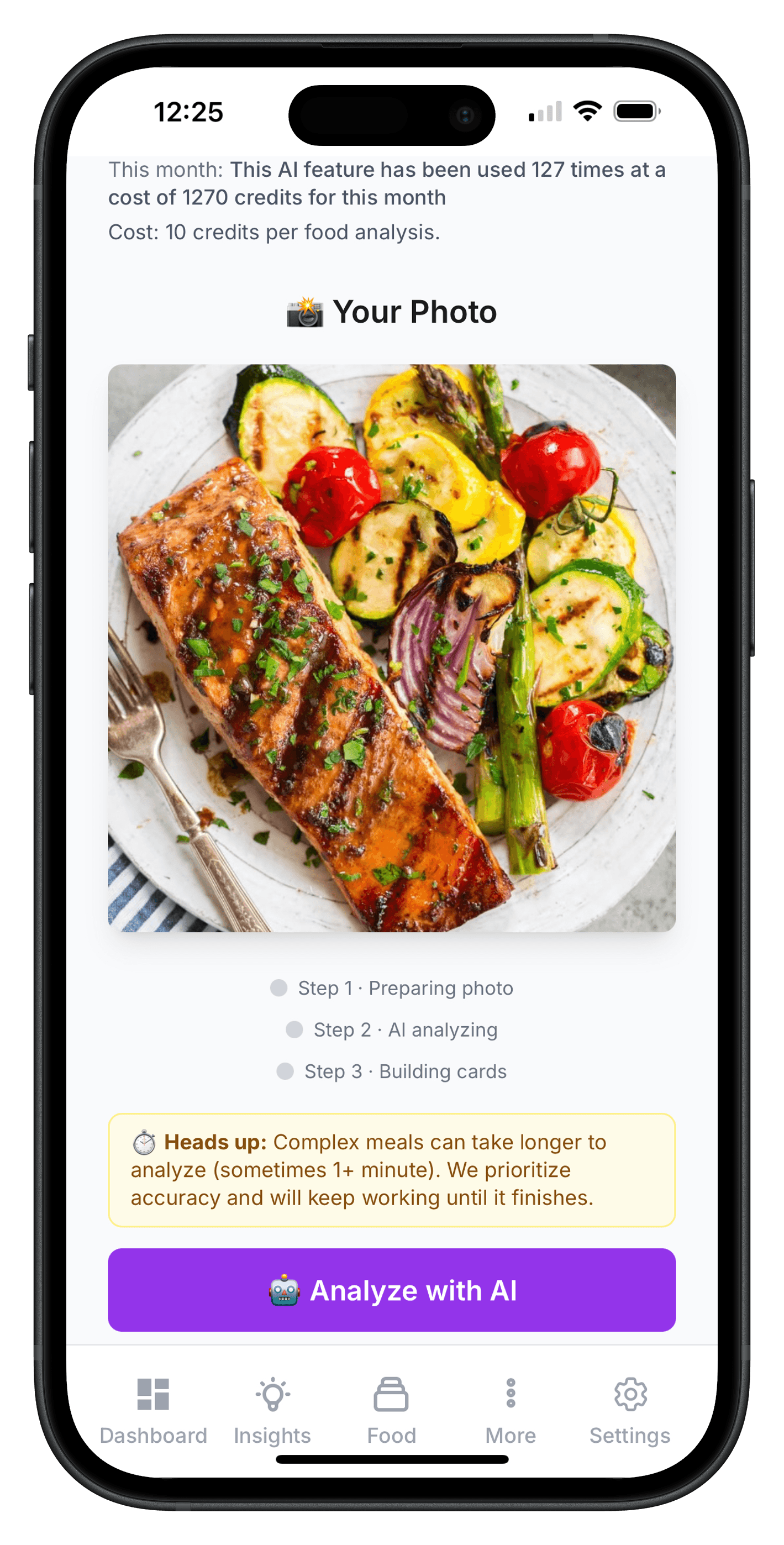 Food scan results for a salmon meal