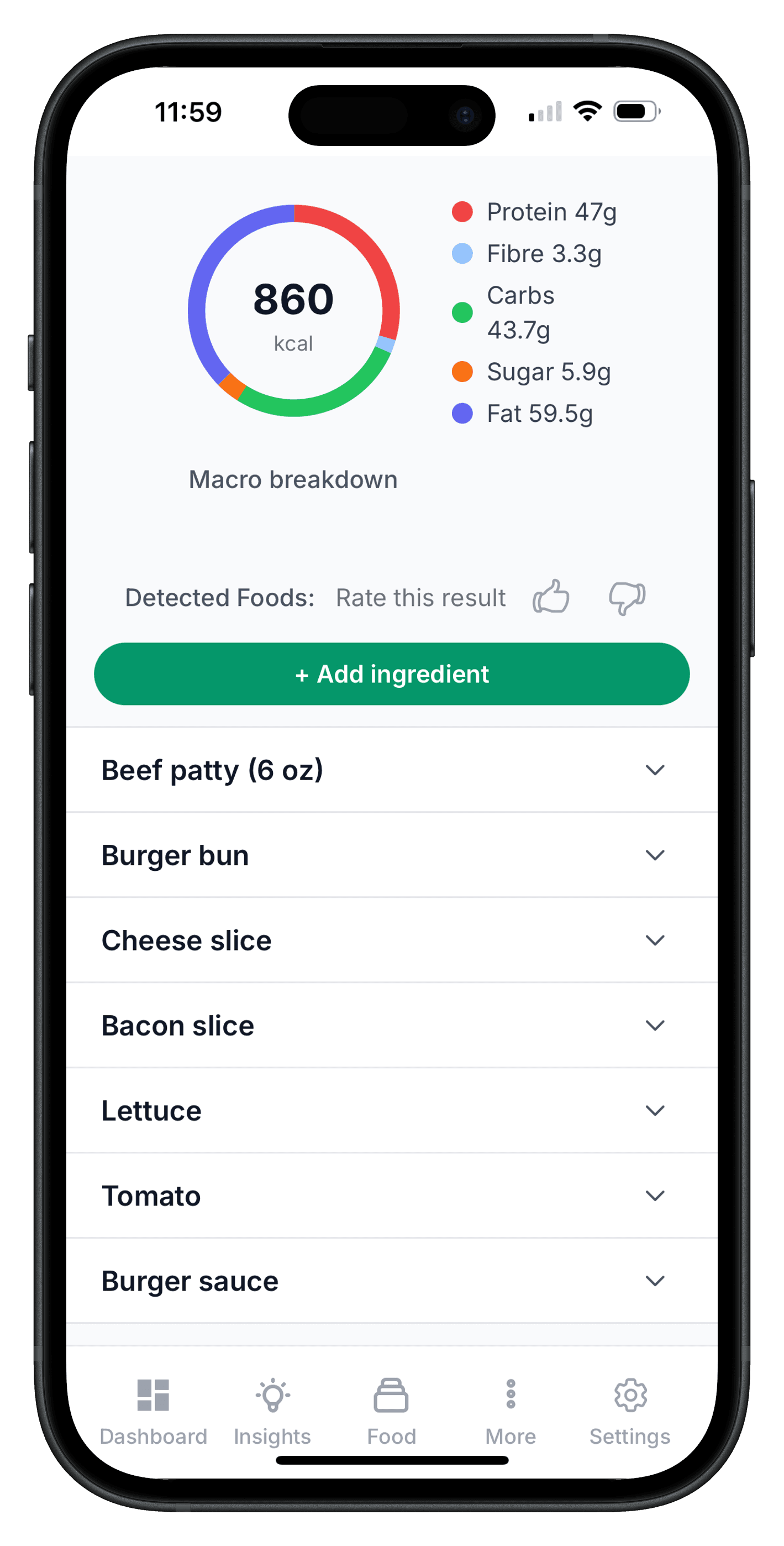 Ingredient cards view