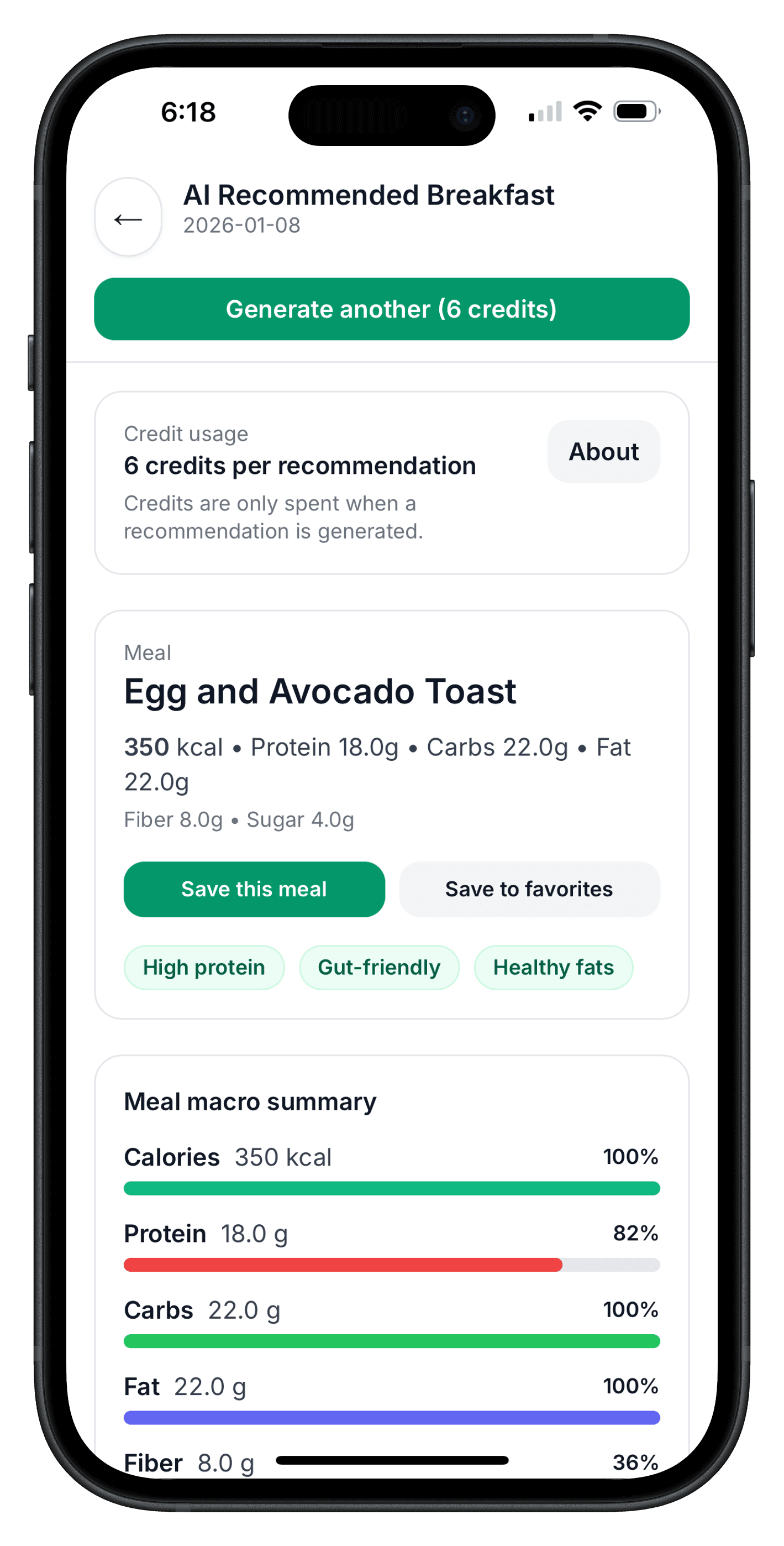 AI recommended meal details